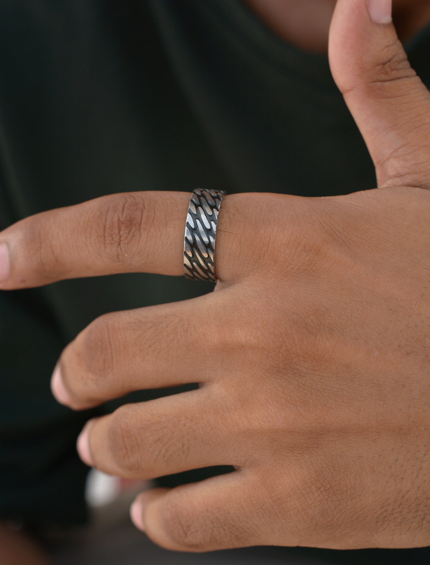 Chain Stripes Titanium Grade Steel Ring