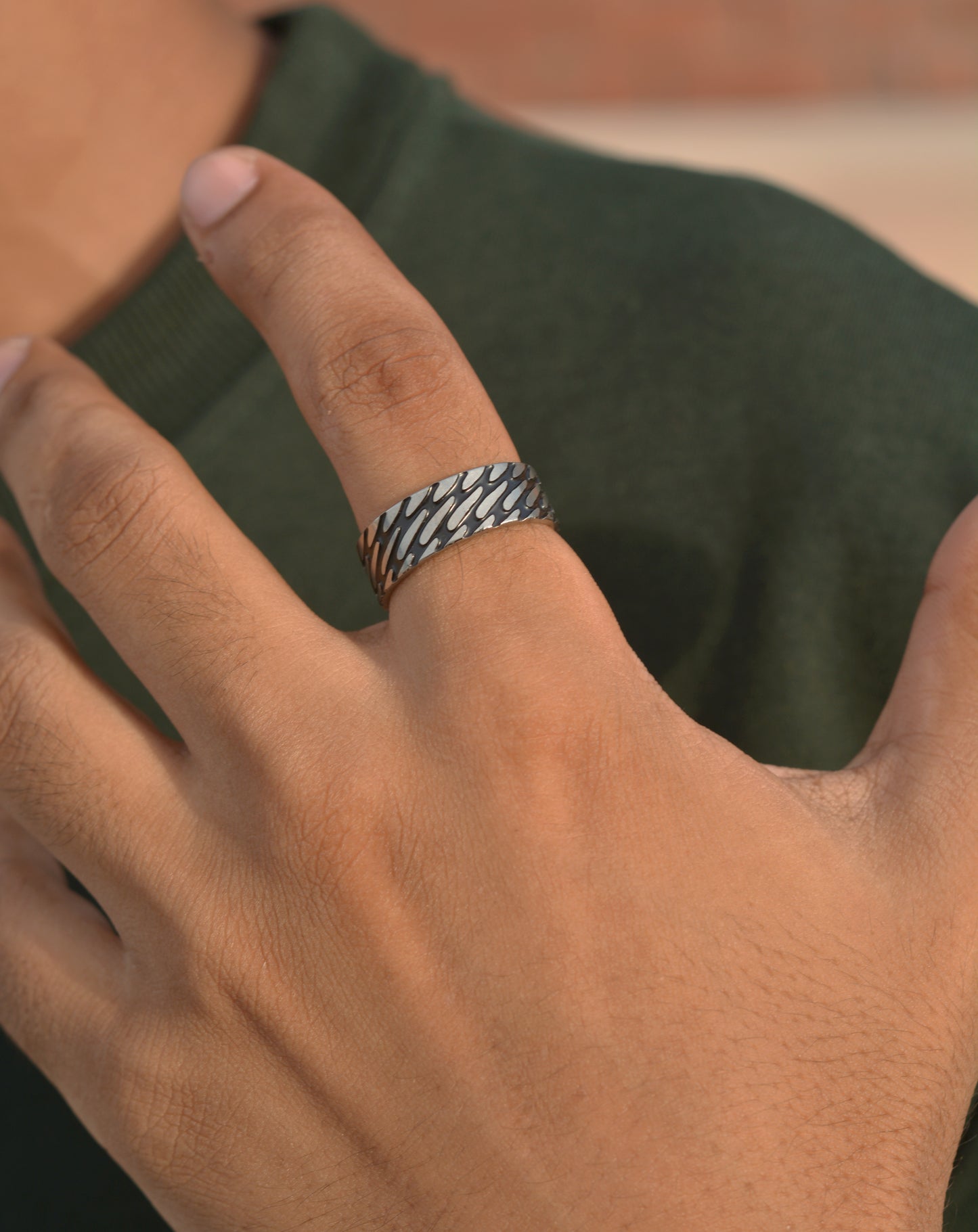 Chain Stripes Titanium Grade Steel Ring