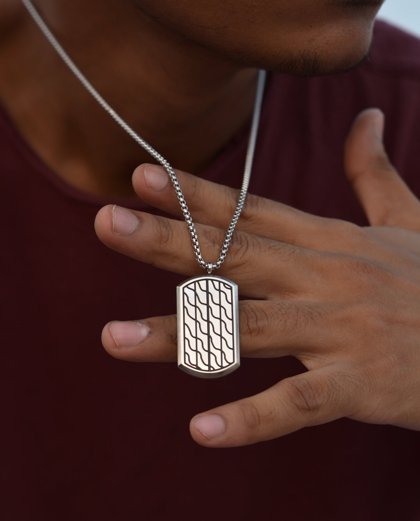 Wave Pattern Dog Tag Necklace