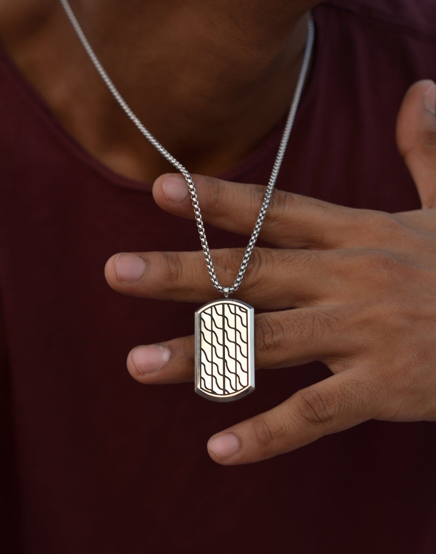 Wave Pattern Dog Tag Necklace