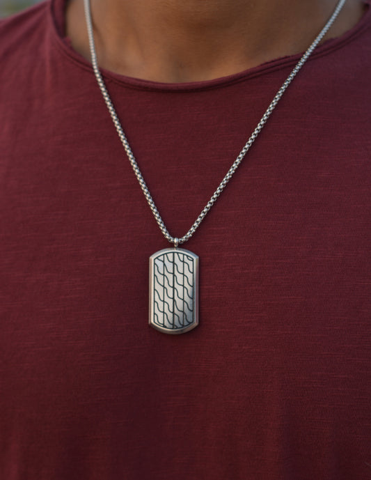Wave Pattern Dog Tag Necklace