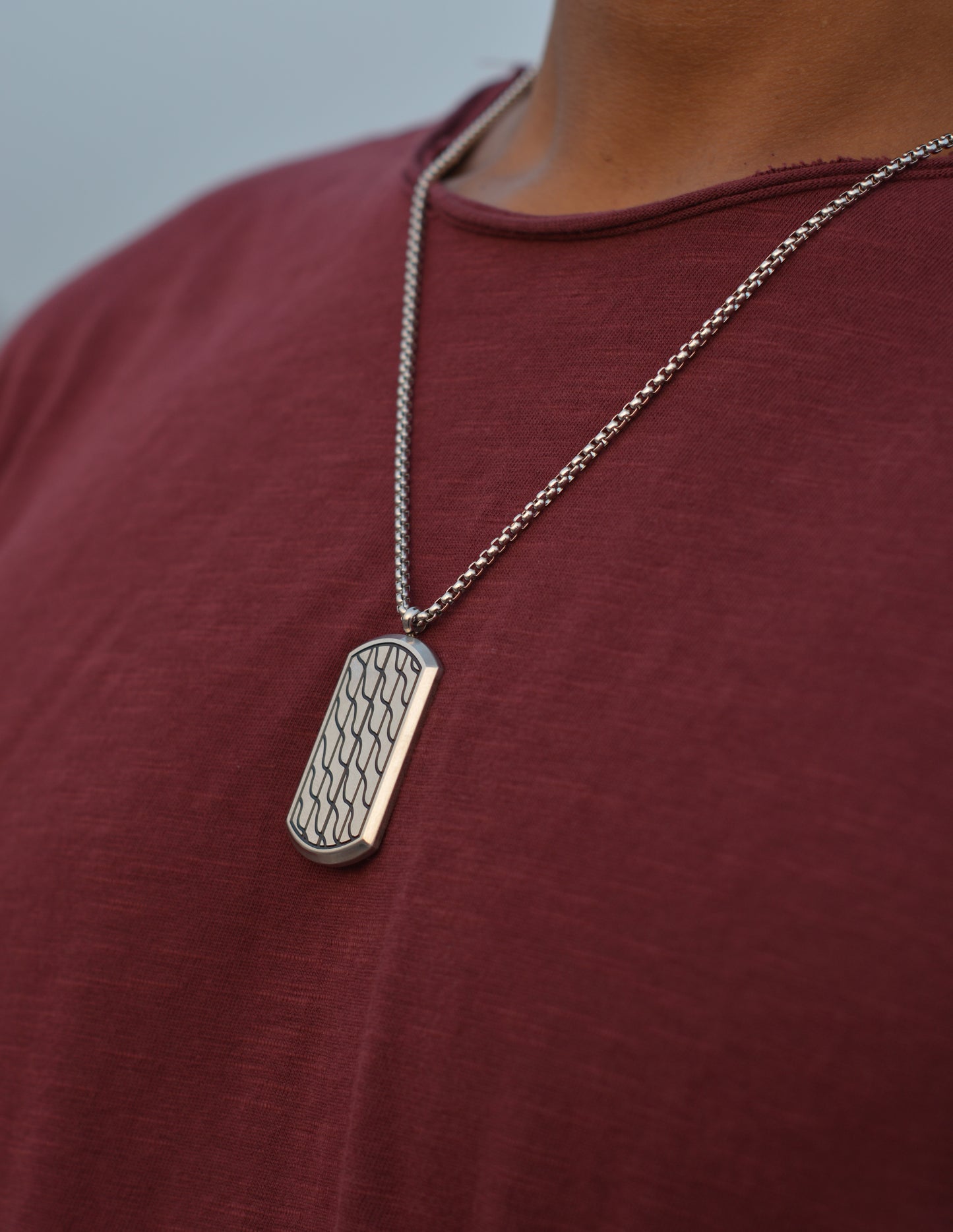 Wave Pattern Dog Tag Necklace