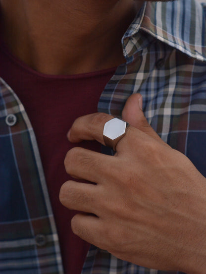Silver Hexagonal Signet Ring