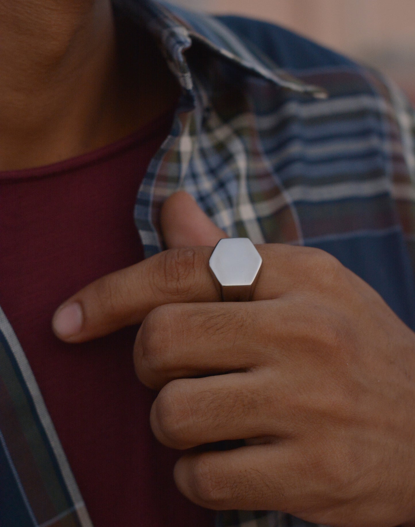 Silver Hexagonal Signet Ring