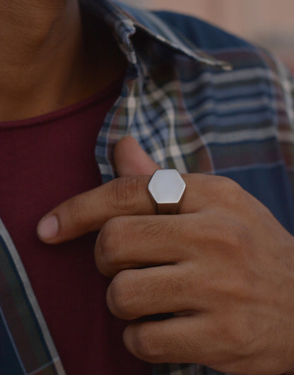 Silver Hexagonal Signet Ring