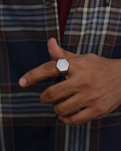 Silver Hexagonal Signet Ring