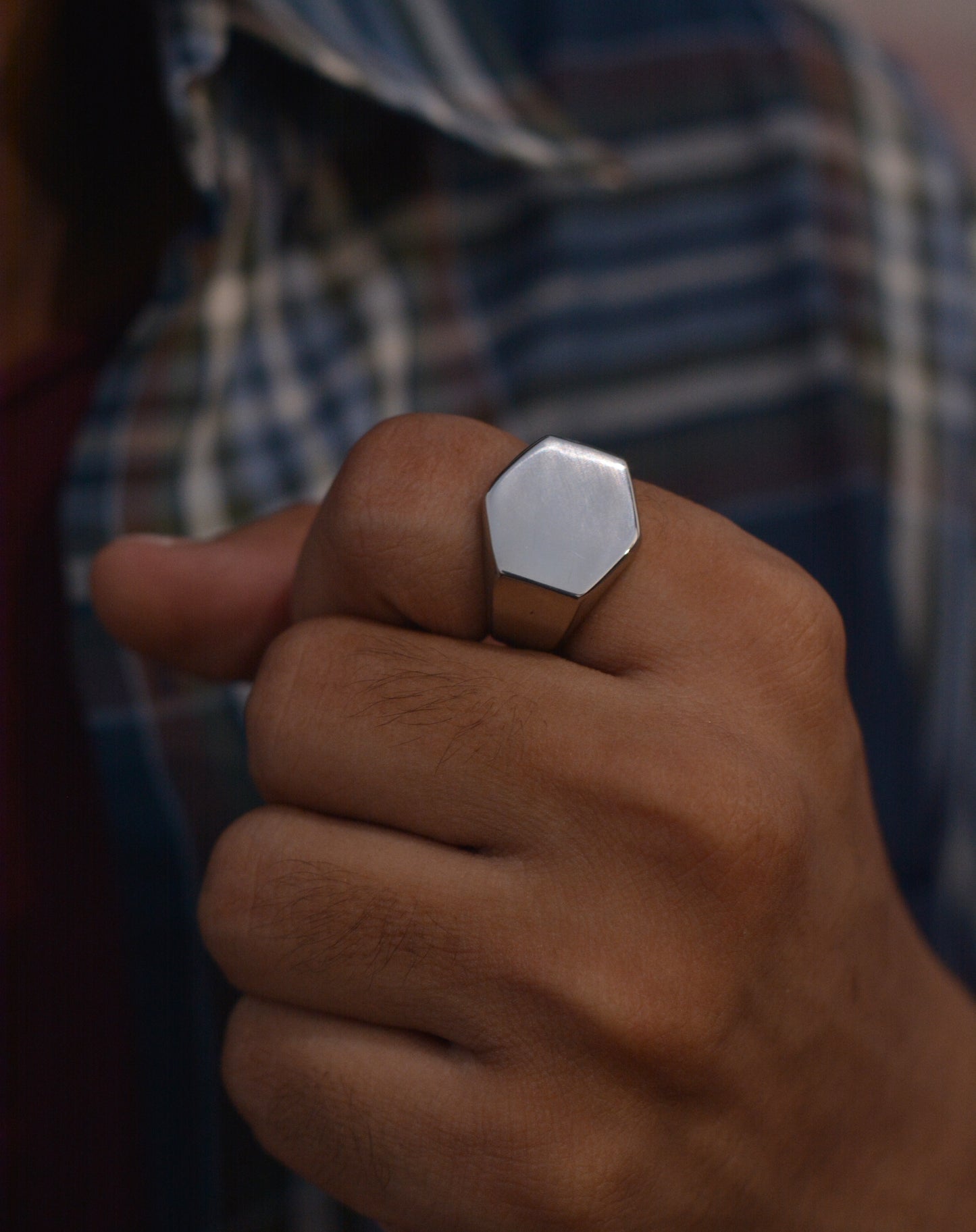 Silver Hexagonal Signet Ring