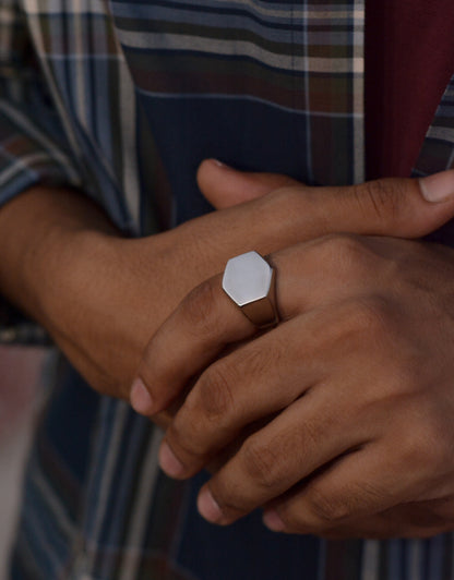 Silver Hexagonal Signet Ring