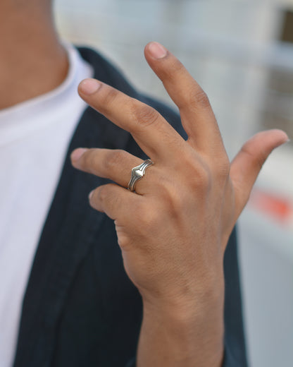 Silver Chevron Statement Adjustable Ring