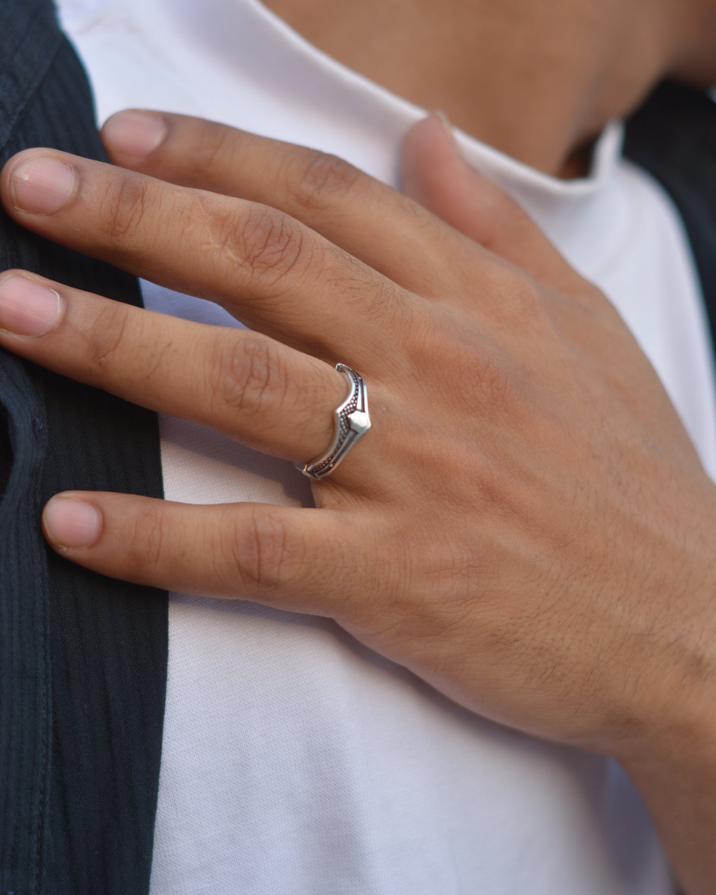 Silver Chevron Statement Adjustable Ring
