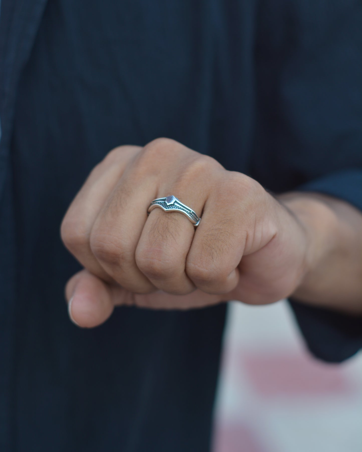 Silver Chevron Statement Adjustable Ring