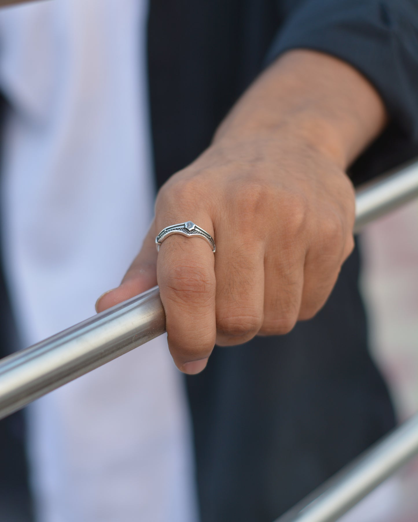 Silver Chevron Statement Adjustable Ring