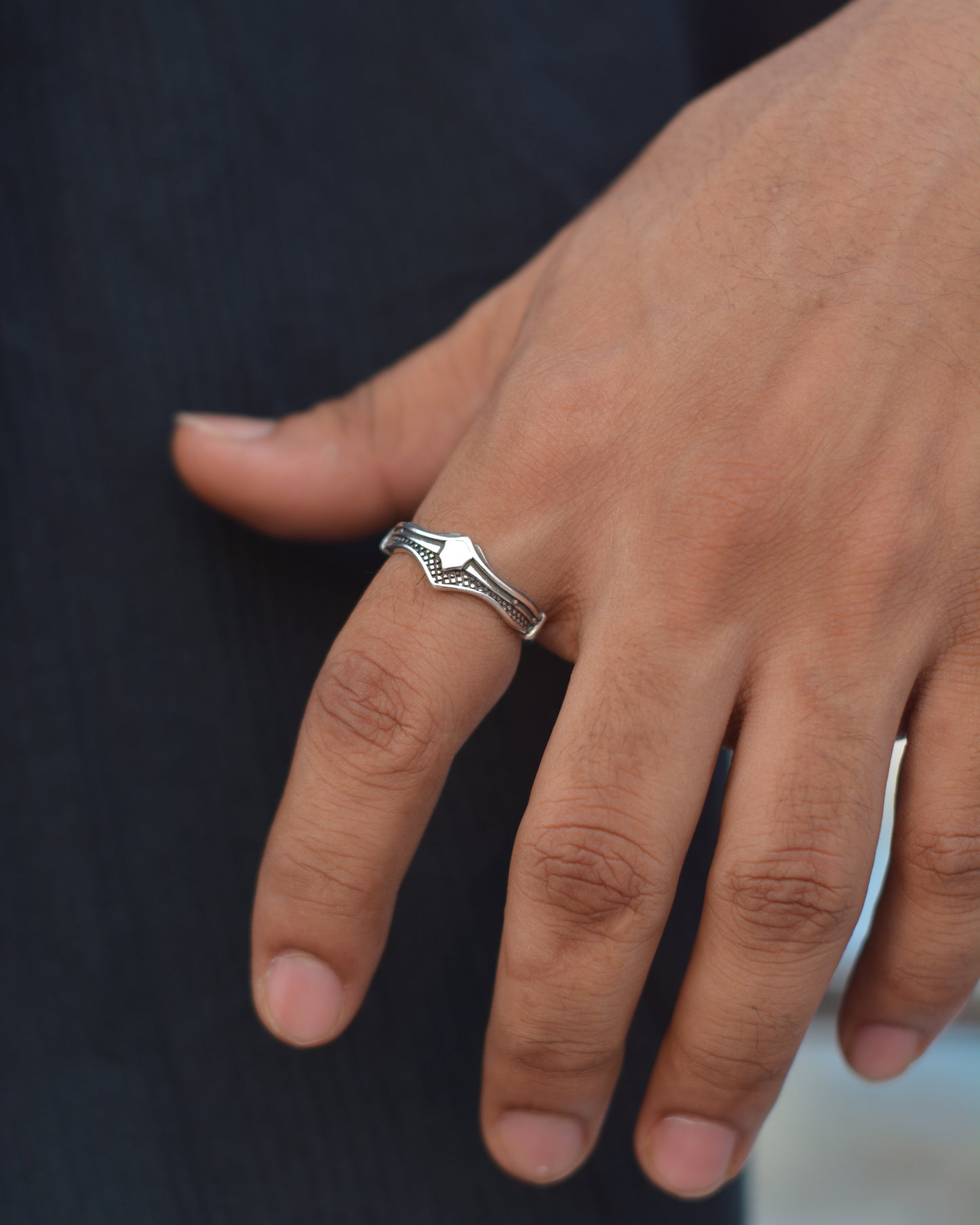 Silver Chevron Statement Adjustable Ring