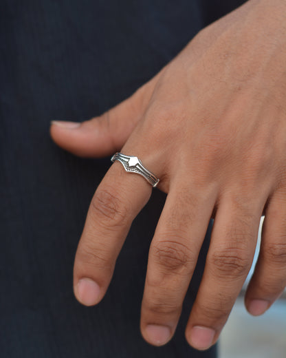 Silver Chevron Statement Adjustable Ring