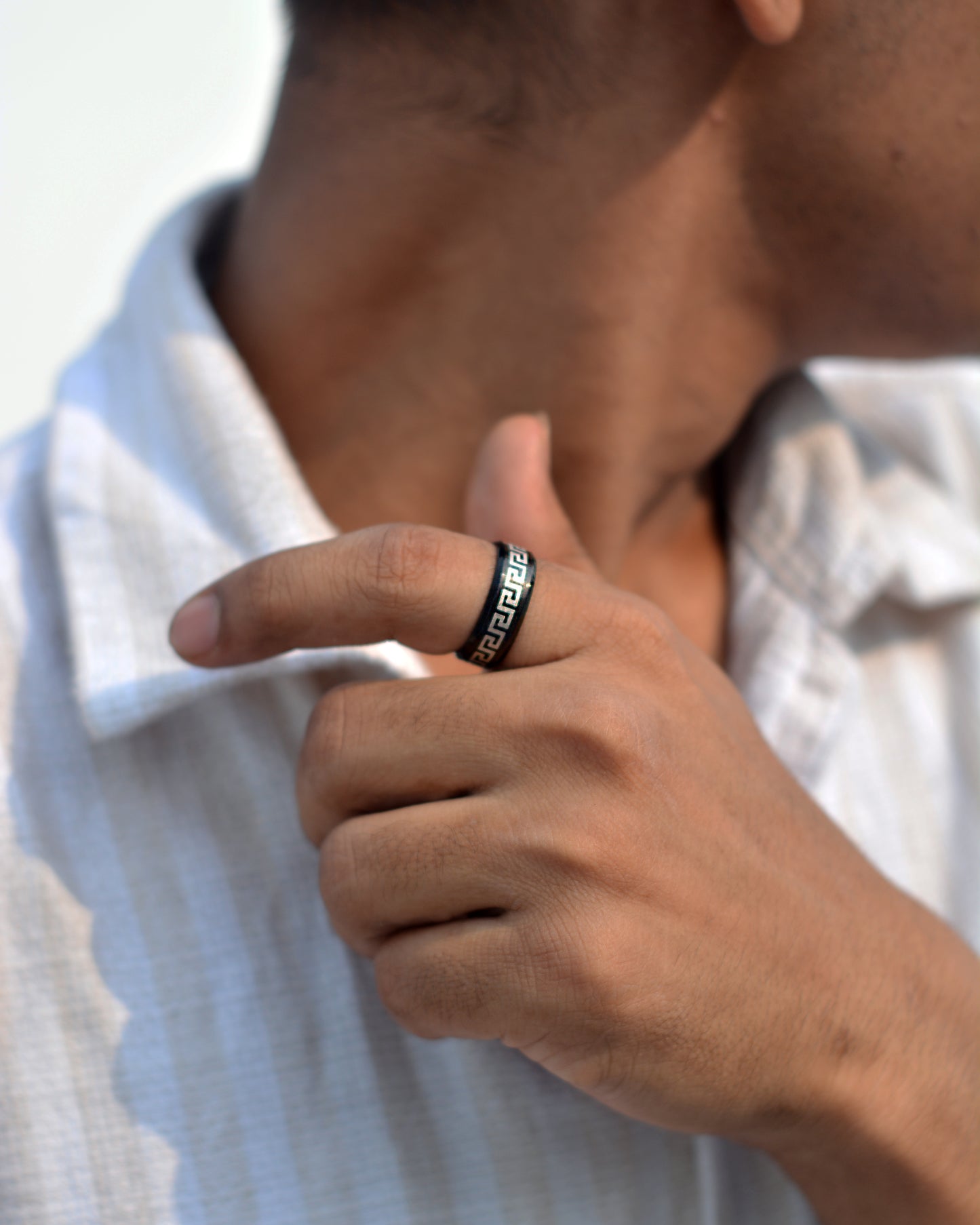 Black Greek Key Ring