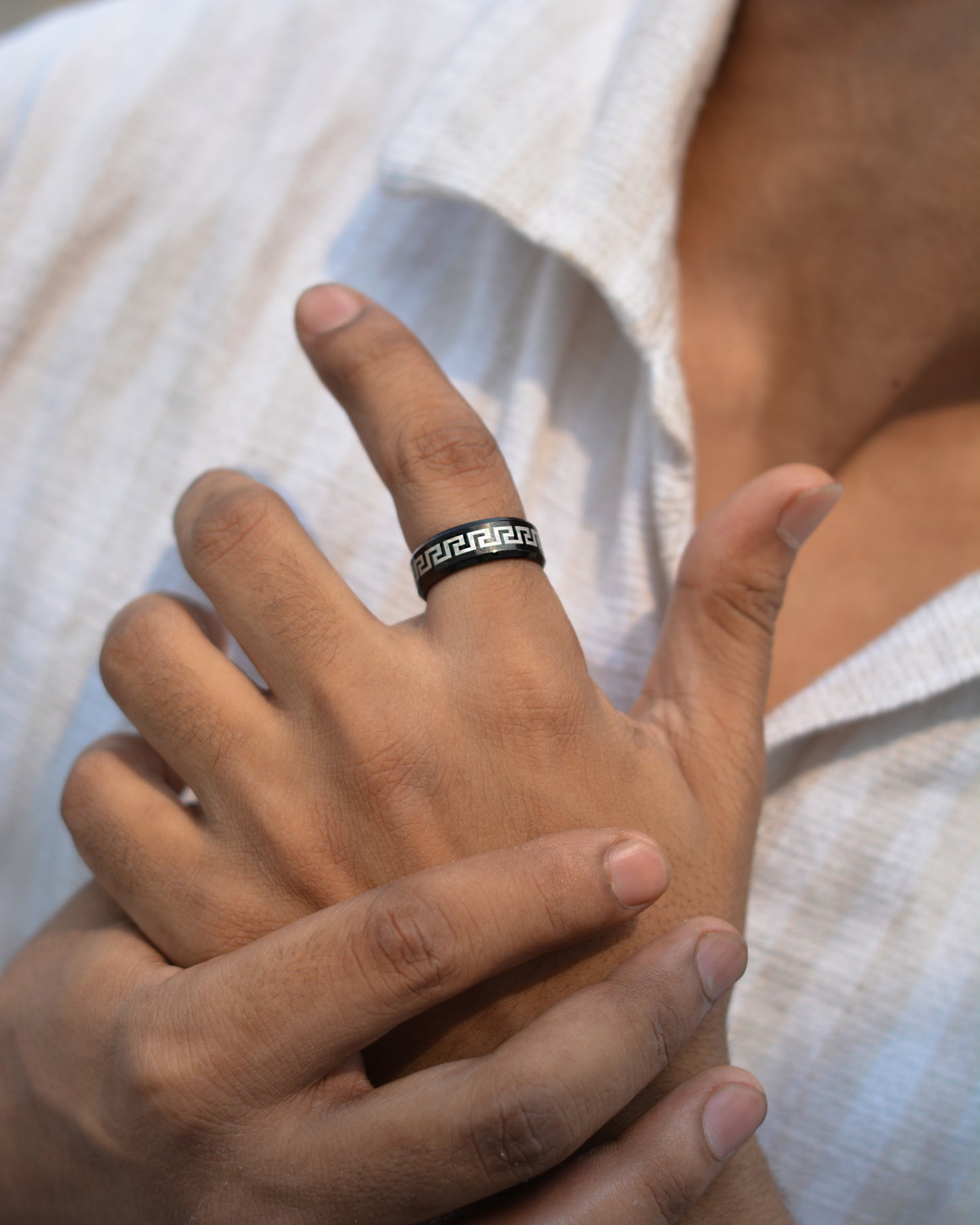Black Greek Key Ring