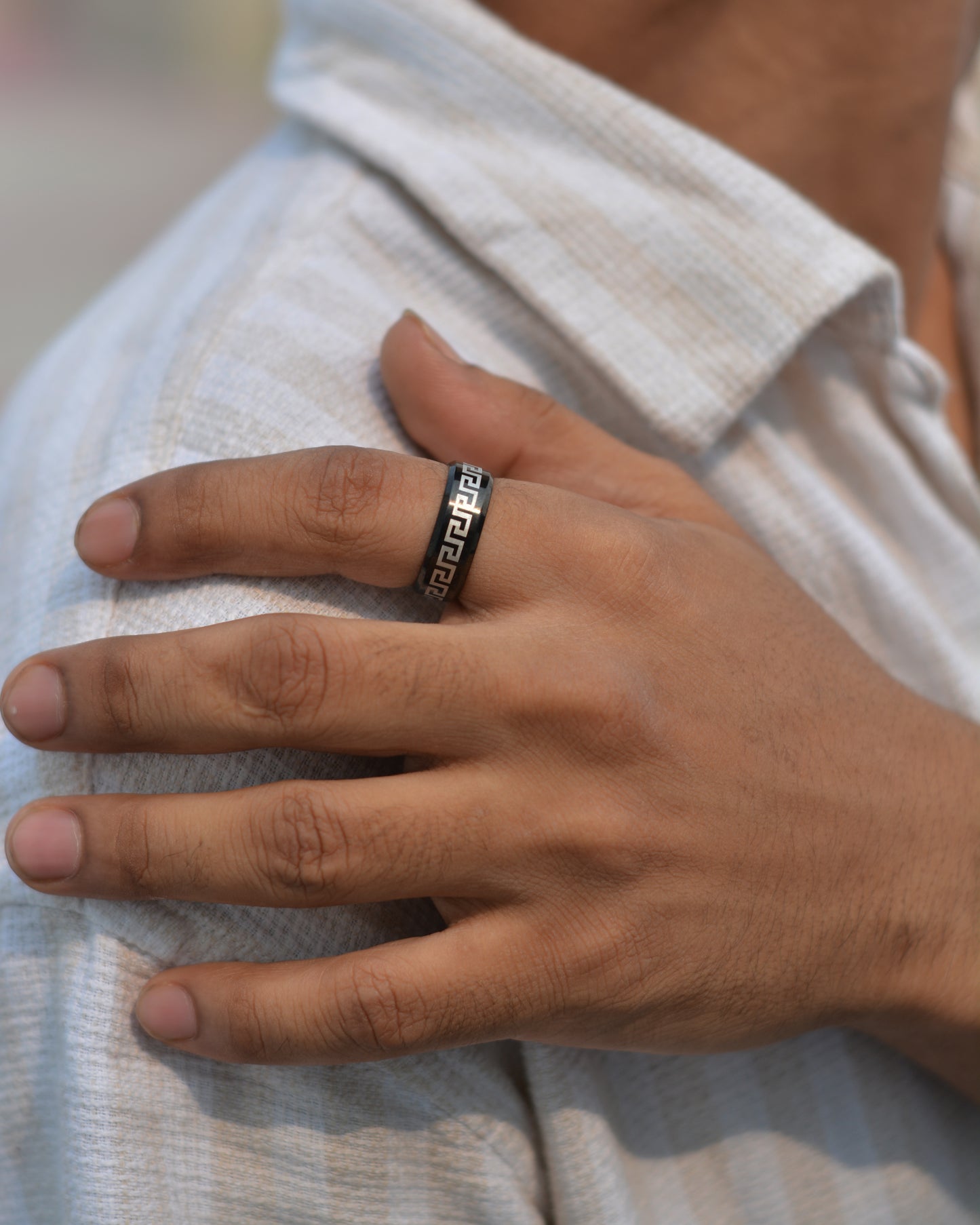Black Greek Key Ring