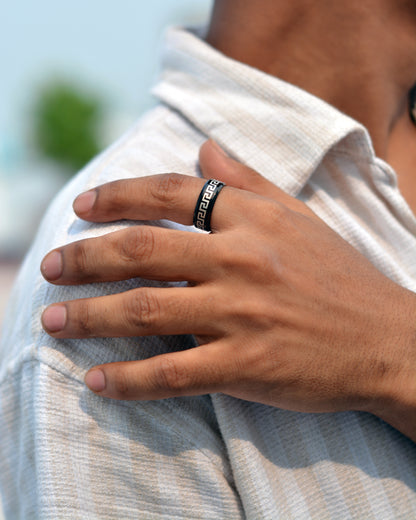 Black Greek Key Ring