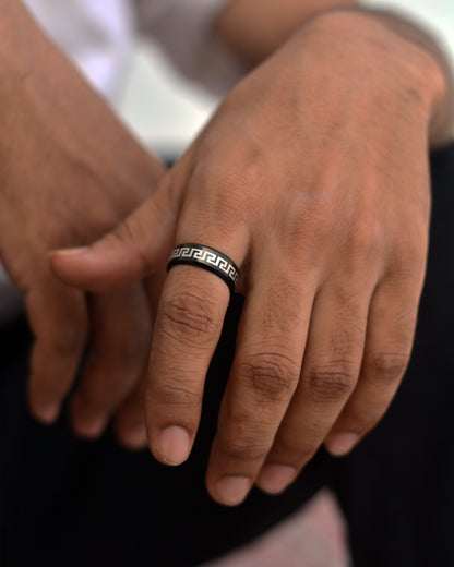 Black Greek Key Ring