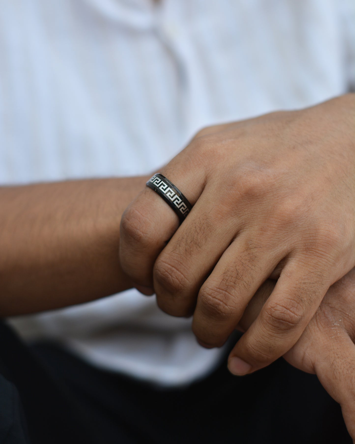 Black Greek Key Ring