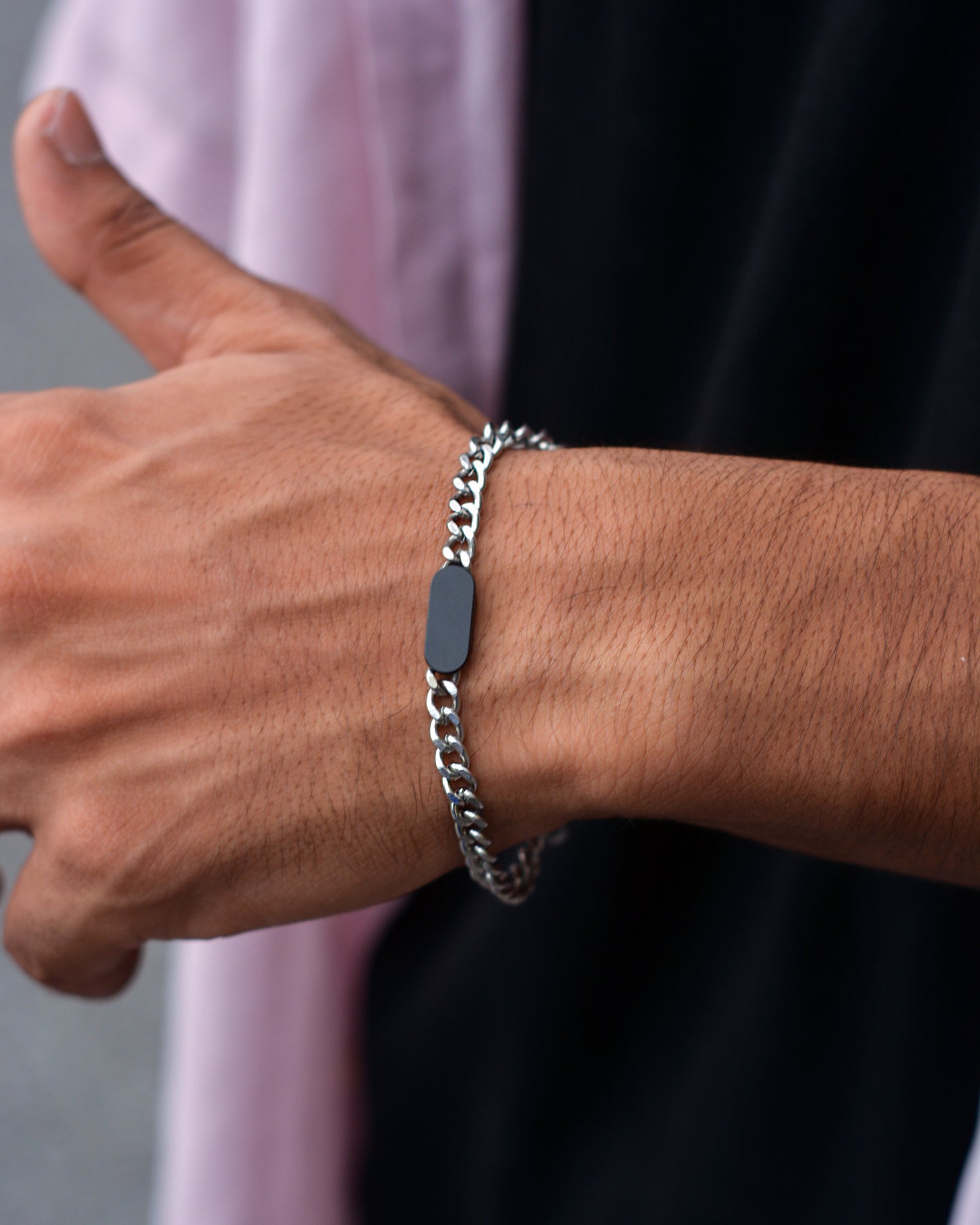 Midnight Silver Curb Bracelet