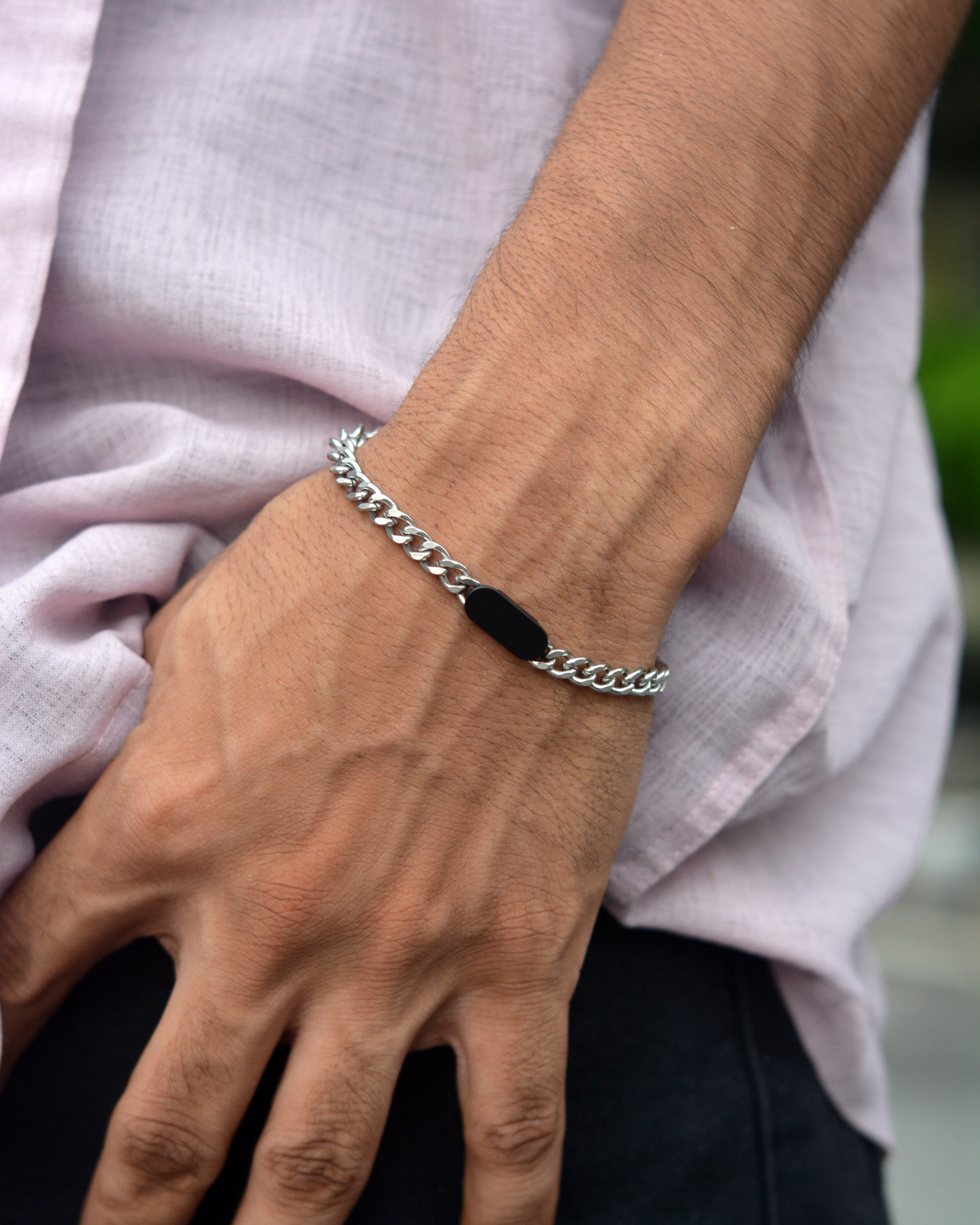 Midnight Silver Curb Bracelet