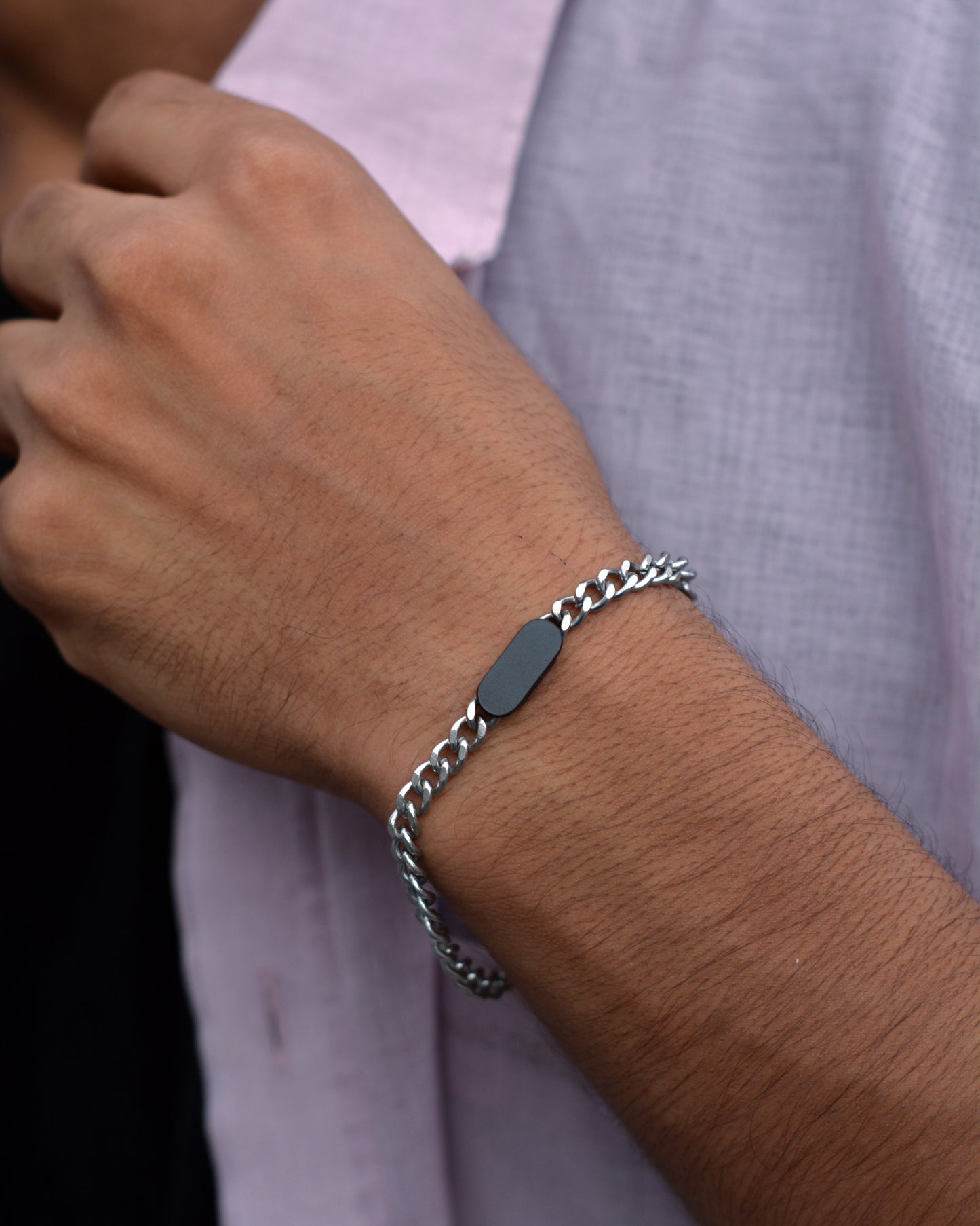 Midnight Silver Curb Bracelet