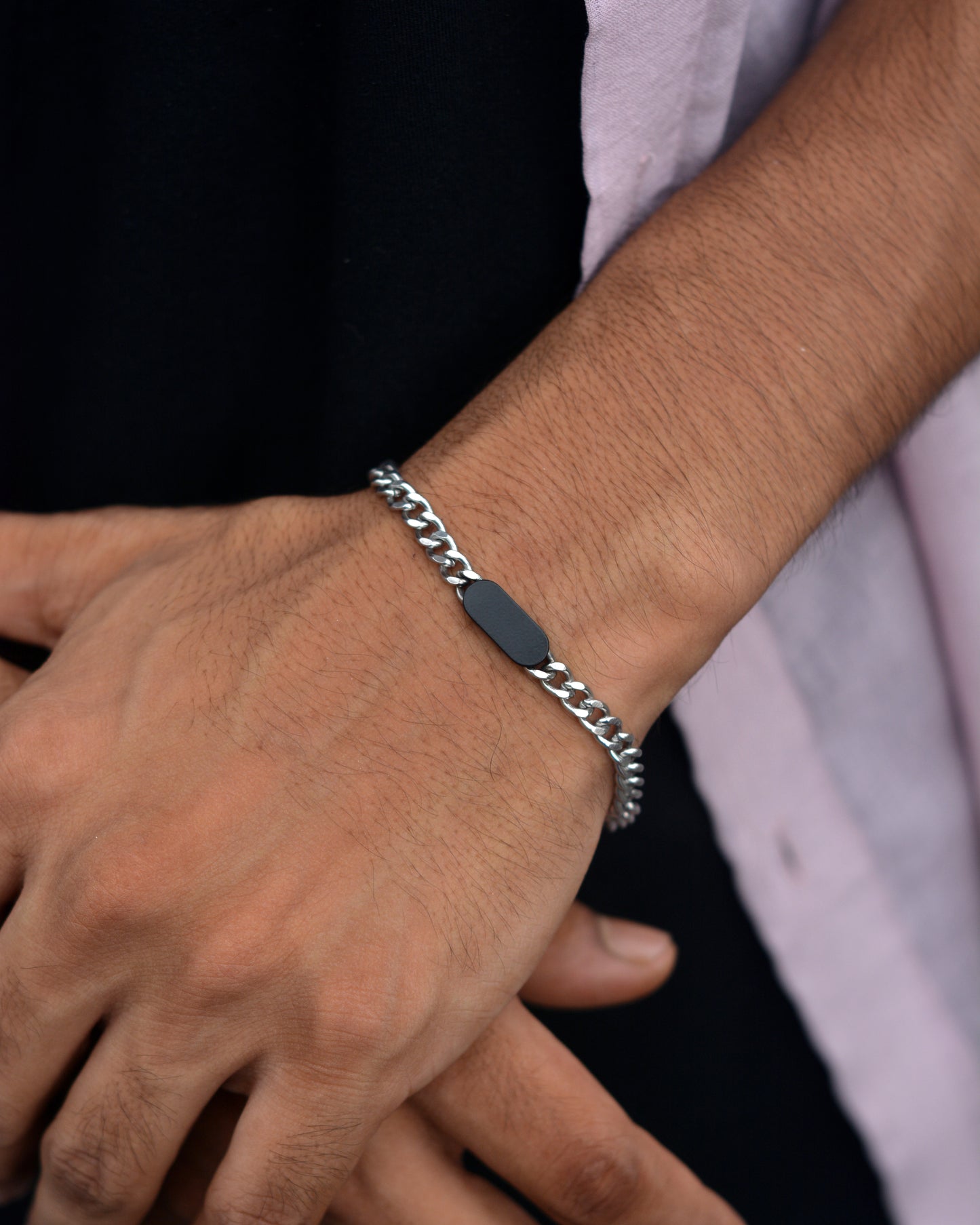 Midnight Silver Curb Bracelet