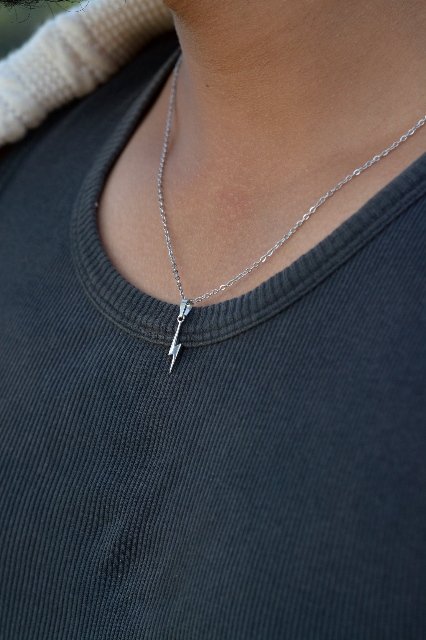 Small Silver Lightning Bolt Necklace