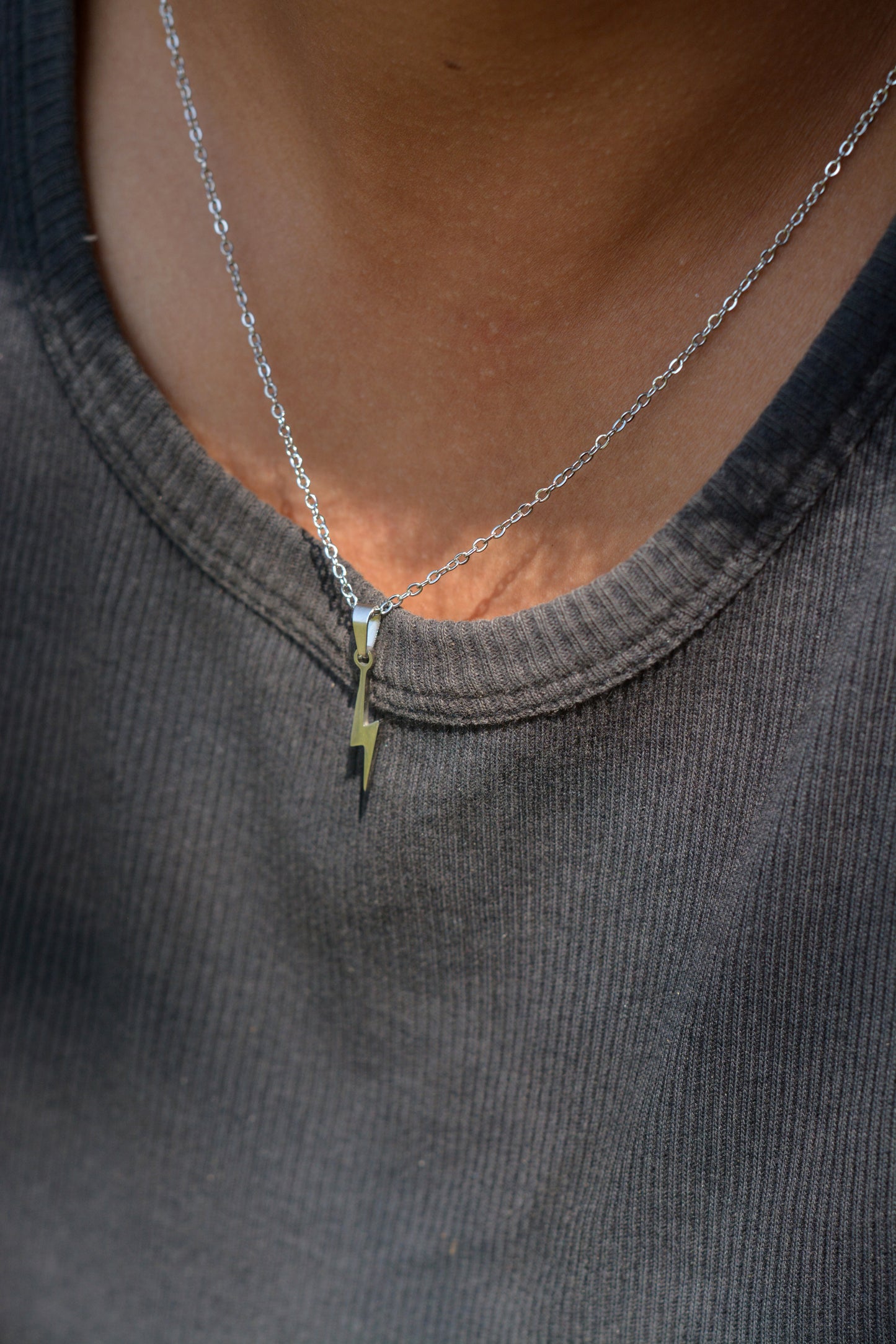 Small Silver Lightning Bolt Necklace