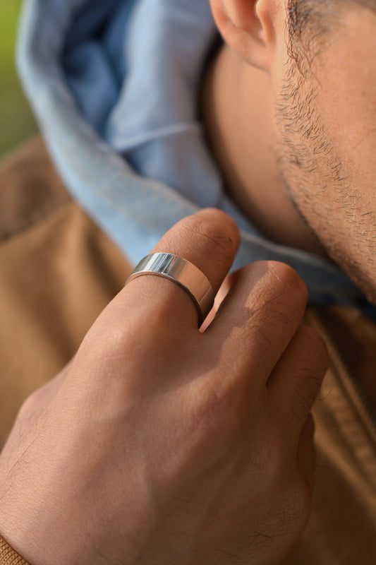 Solid Silver 8mm Stainless Steel Ring