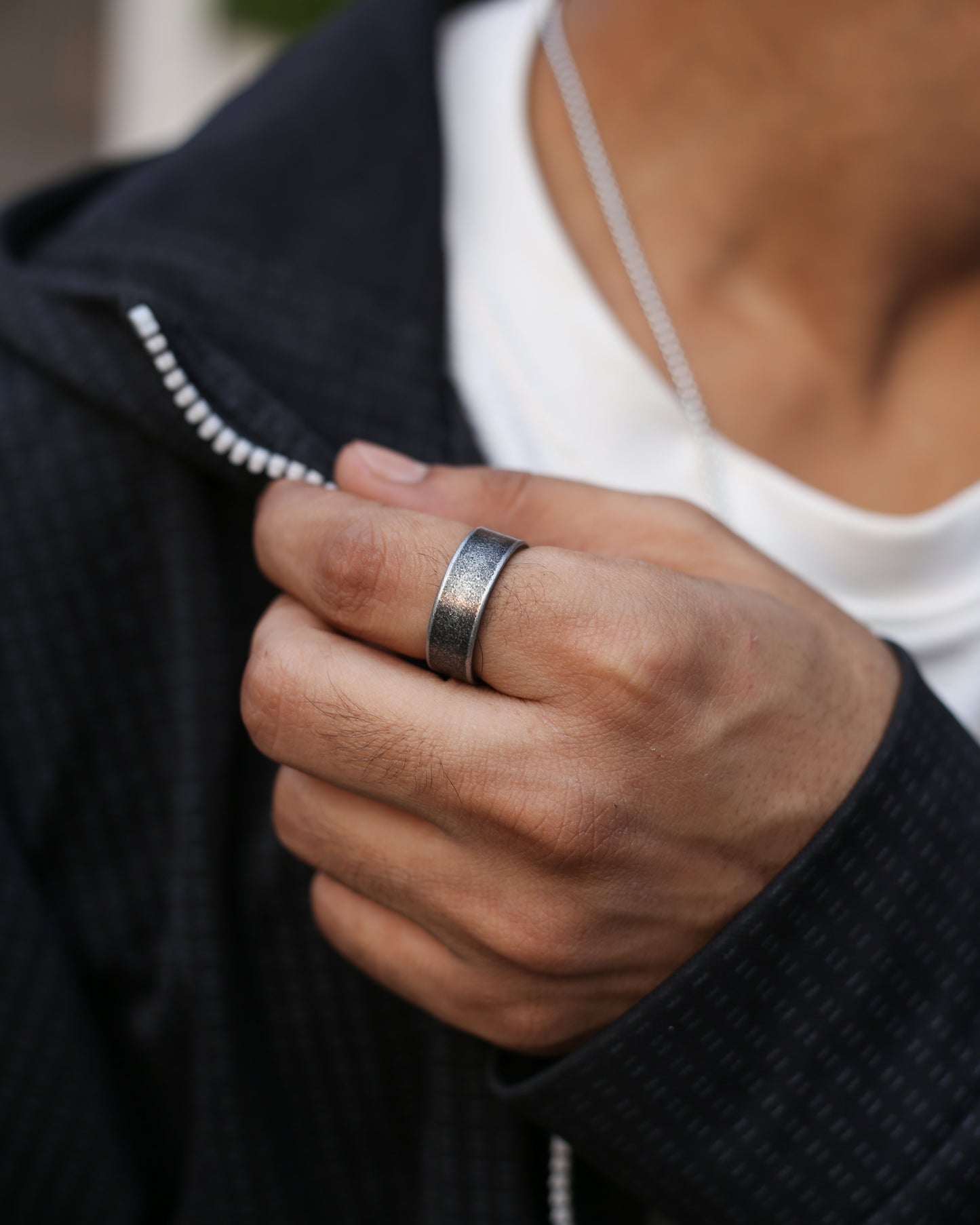 Classic Retro Gray Titanium Ring