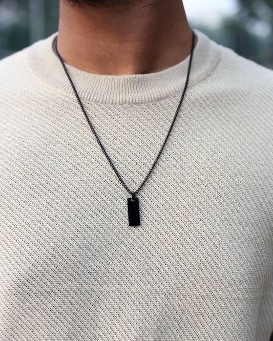 Black Metro Chic Rectangular Pendant Necklace