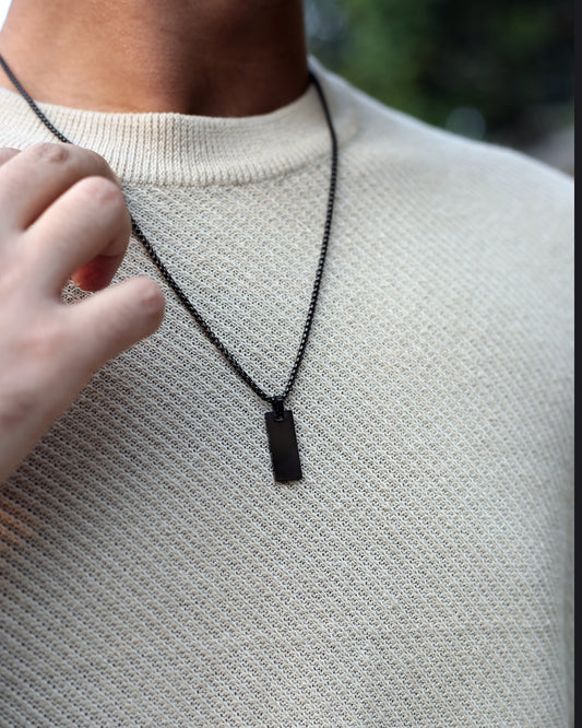 Black Metro Chic Rectangular Pendant Necklace